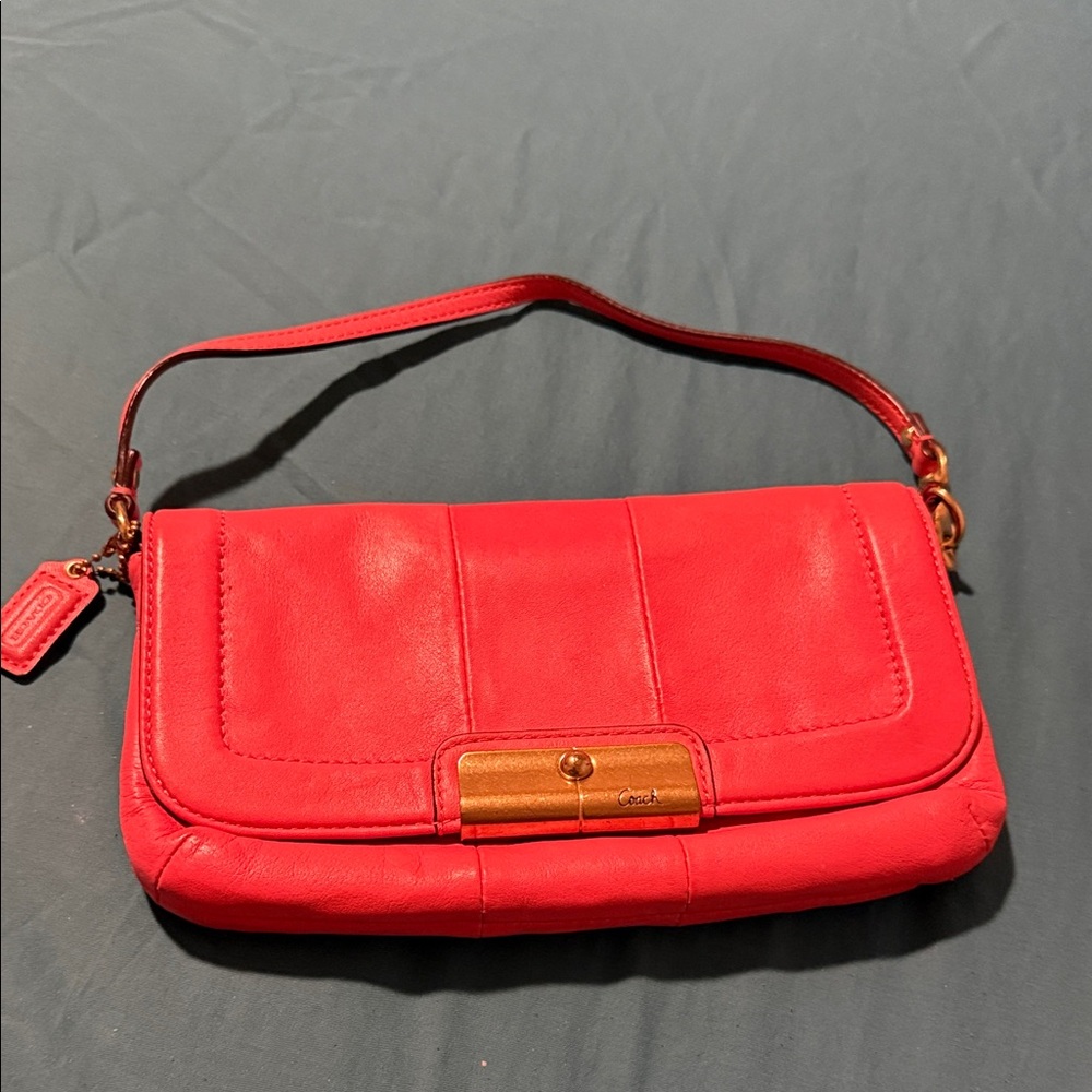Coach coral and brass small shoulder bag